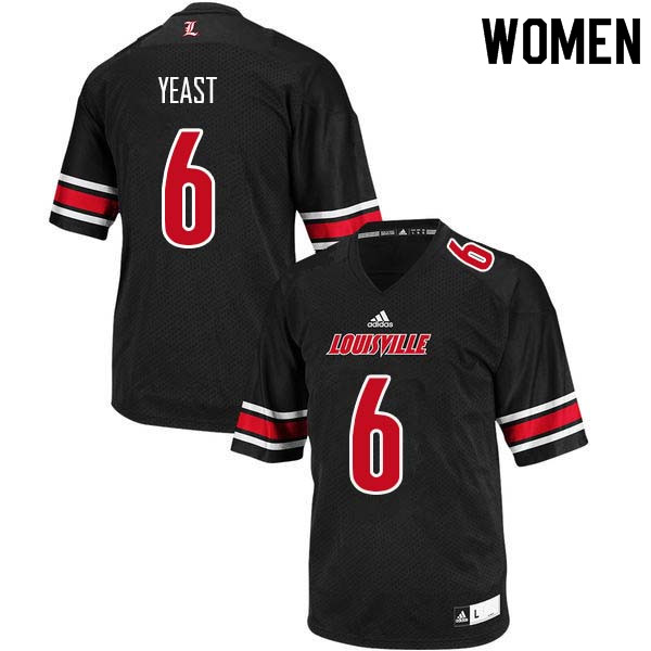 Women Louisville Cardinals #6 Russ Yeast College Football Jerseys Sale-Black